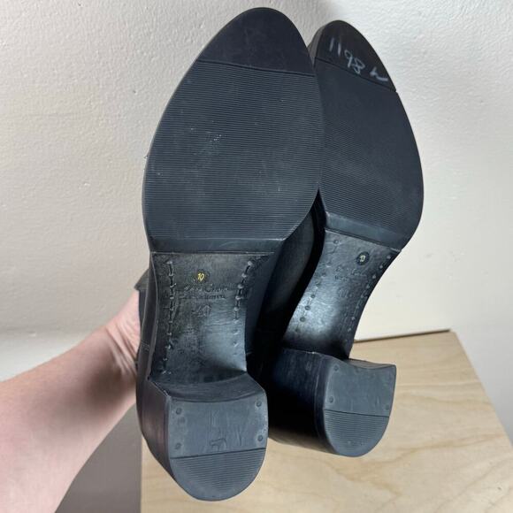 Boemos Made in Italy Black Leather Stacked Block Heel Almond Toe Chelsea Boot 10 - Picture 5 of 11